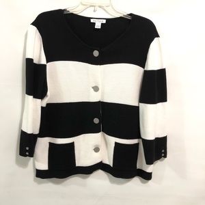 Belford Sweater Cardigan black white, sz XL button front. NWOT  3/4 sleeve